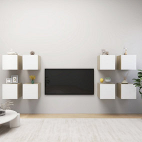 Berkfield Wall Mounted TV Cabinets 8pcs White and Sonoma Oak 30.5x30x30cm