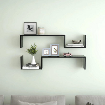 Berkfield Wall Shelf 2 pcs Black 100x15x20 cm Engineered Wood | DIY at B&Q