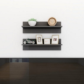 Berkfield Wall Shelf 2 pcs High Gloss Grey 60x11.5x18 cm Engineered Wood