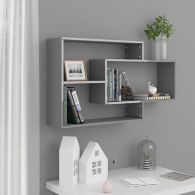 Berkfield Wall Shelf High Gloss Grey 104x20x58.5 cm Engineered Wood ...