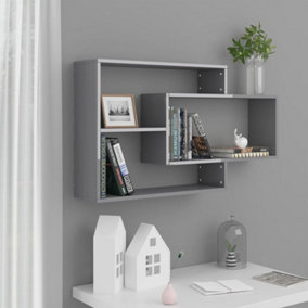 Berkfield Wall Shelf High Gloss Grey 104x20x58.5 cm Engineered Wood