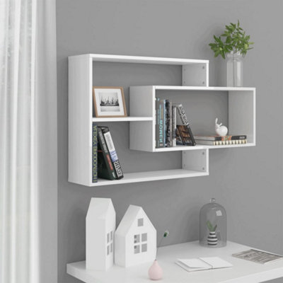 Berkfield Wall Shelf High Gloss White 104x20x58.5 Cm Engineered Wood ...