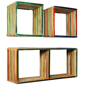 Berkfield Wall Shelf Set 3 Pieces Solid Reclaimed Teak Multicolour