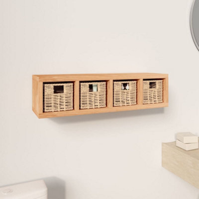 Berkfield Wall Shelf with Baskets 62x18x16 cm Solid Wood Walnut