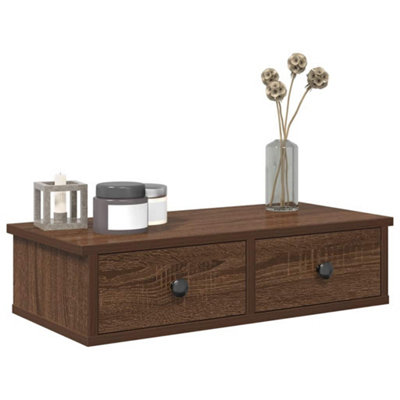 Berkfield Wall Shelf with Drawers Brown Oak 60x25x15 cm Engineered Wood