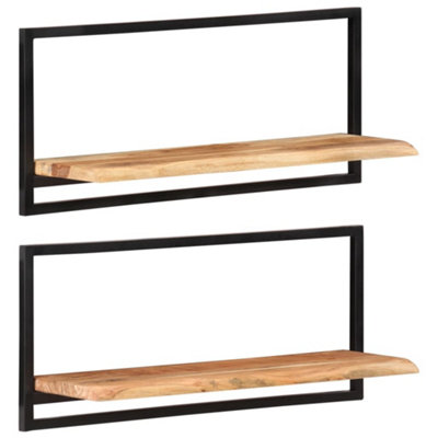 Berkfield Wall Shelves 2 pcs 80x25x35 cm Solid Wood Acacia and Steel ...