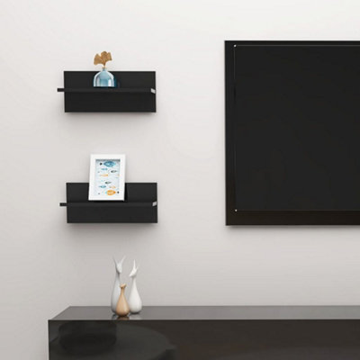 Berkfield Wall Shelves 2 pcs High Gloss Black 40x11.5x18 cm | DIY at B&Q