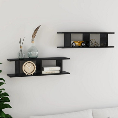 Berkfield Wall Shelves 2 pcs High Gloss Black 75x18x20 cm Engineered Wood