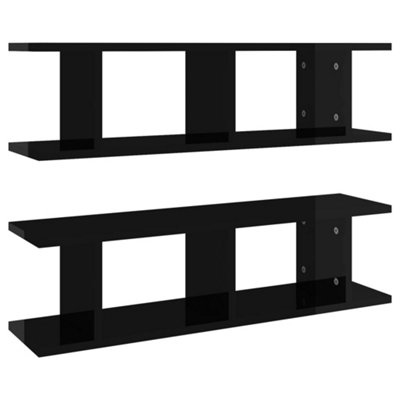 Berkfield Wall Shelves 2 pcs High Gloss Black 75x18x20 cm