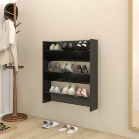 Berkfield Wall Shoe Cabinet High Gloss Black 80x18x90 cm Engineered Wood