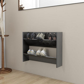 Berkfield Wall Shoe Cabinet High Gloss Grey 80x18x60 cm Engineered Wood