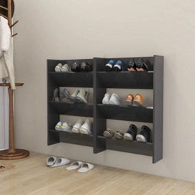 Berkfield Wall Shoe Cabinets 2 pcs  Grey 60x18x90 cm Engineered Wood