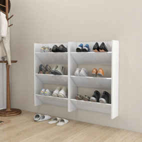 Berkfield Wall Shoe Cabinets 2 pcs  High Gloss White 60x18x90cm Engineered Wood