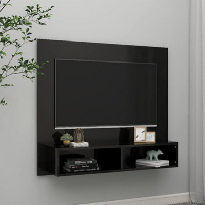 Berkfield Wall TV Cabinet High Gloss Black 102x23.5x90 cm Engineered Wood | DIY at B&Q