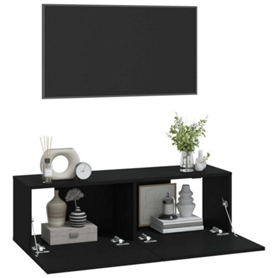 Berkfield Wall TV Cabinets 2 pcs Black 100x30x30 cm Engineered Wood