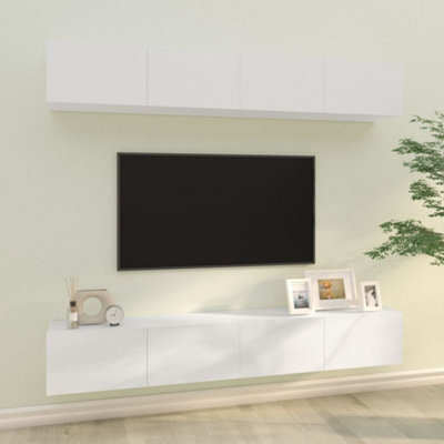 Berkfield Wall TV Cabinets 4 pcs High Gloss White 100x30x30 cm | DIY at B&Q