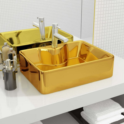 Berkfield Wash Basin with Faucet Hole 48x37x13.5 cm Ceramic Gold