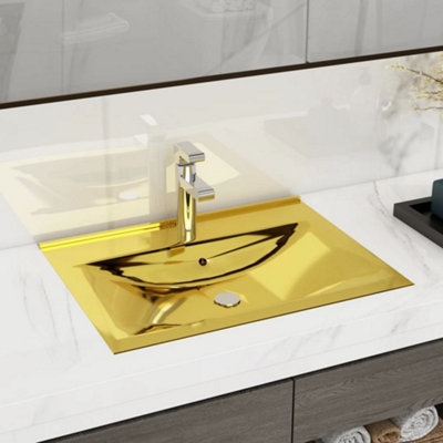 Berkfield Wash Basin with Overflow 60x46x16 cm Ceramic Gold