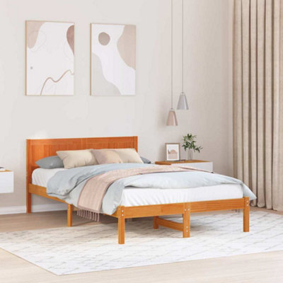 Berkfield Wax Brown Bed Frame Wax brown Solid Pine Wood 140 x 190 cm