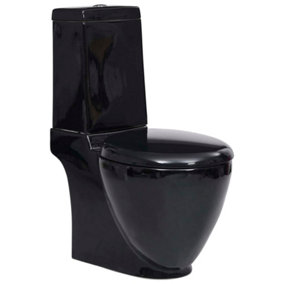Berkfield WC Ceramic Toilet Bathroom Round Toilet Bottom Water Flow Black