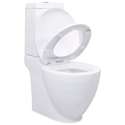 Berkfield WC Ceramic Toilet Bathroom Round Toilet Bottom Water Flow White