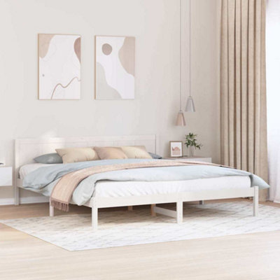 Berkfield White Pine Wood Bed Frame White Solid Wood King size Durable