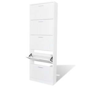 Berkfield White Wooden Shoe Cabinet with 5 Compartments