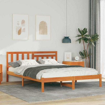 Berkfield with Headboard Wax brown 120 x 200 cm Solid pine wood