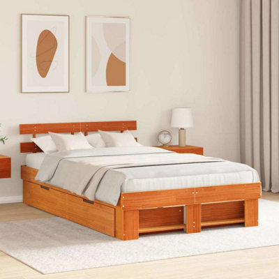 Berkfield with Headboard Wax brown 120 x 200 cm Solid pine wood