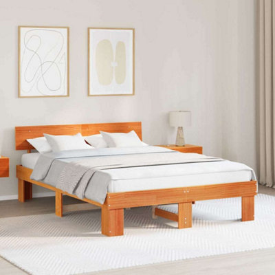Berkfield with Headboard Wax brown 160 x 200 cm Solid pine wood