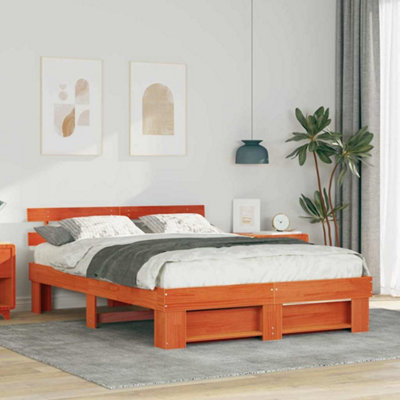 Berkfield with Headboard Wax brown 160 x 200 cm Solid pine wood