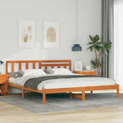 Berkfield with Headboard Wax brown 180 x 200 cm Solid pine wood