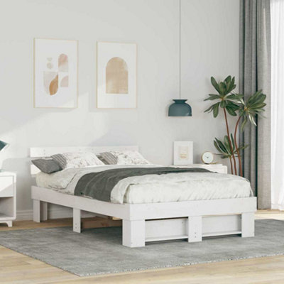 Berkfield with Headboard White 135 x 190 cm Solid pine wood