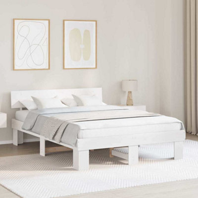 Berkfield with Headboard White 160 x 200 cm Solid pine wood