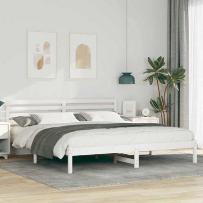 Berkfield with Headboard White 180 x 200 cm Solid pine wood