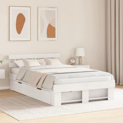 Berkfield with Headboard with Drawer White 120 x 200 cm Solid pine wood