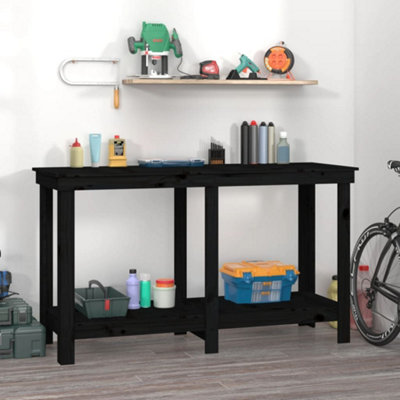 Berkfield Work Bench Black 140x50x80 cm Solid Wood Pine