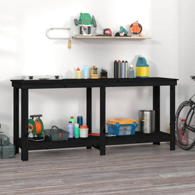 Berkfield Work Bench Black 180x50x80 cm Solid Wood Pine