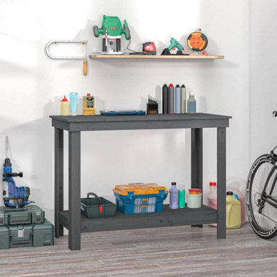 Berkfield Work Bench Grey 110x50x80 cm Solid Wood Pine