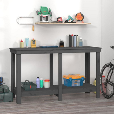 Berkfield Work Bench Grey 140x50x80 cm Solid Wood Pine