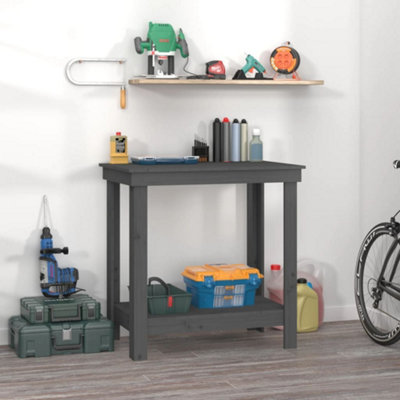 Berkfield Work Bench Grey 80x50x80 cm Solid Wood Pine