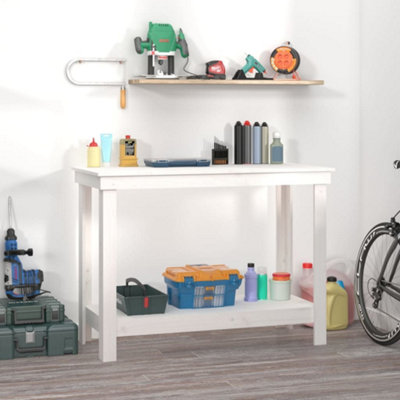 Berkfield Work Bench White 110x50x80 cm Solid Wood Pine