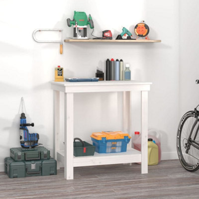 Berkfield Work Bench White 80x50x80 cm Solid Wood Pine