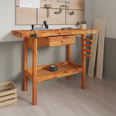 Berkfield Workbench with Drawer and Vices 124x52x83 cm Solid Wood Acacia