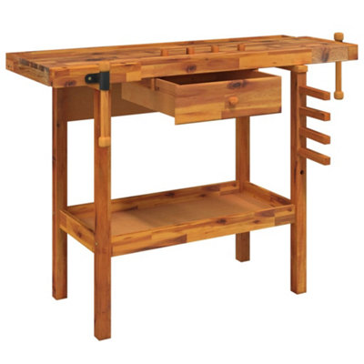 Berkfield Workbench with Drawer and Vices 124x52x83 cm Solid Wood Acacia