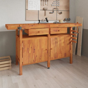 Berkfield Workbench with Drawers and Vices 162x62x83 cm Solid Wood Acacia