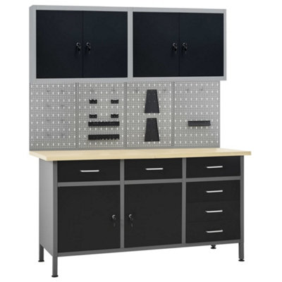 Berkfield Workbench with Four Wall Panels and Two Cabinets