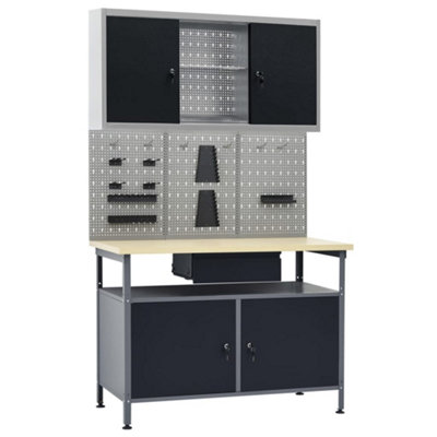 Berkfield Workbench with Three Wall Panels and One Cabinet