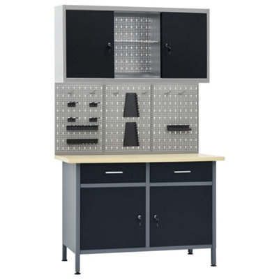 Berkfield Workbench with Three Wall Panels and One Cabinet