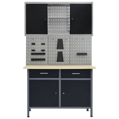 Berkfield Workbench with Three Wall Panels and One Cabinet
